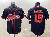 Men's San Francisco 49ers #19 Deebo Samuel Black Red With Patch Cool Base Stitched Baseball Jersey